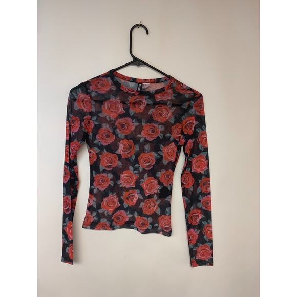 Mesh Blouse Sheer Floral Fairy Grunge Rocker Punk Goth Edgy Womens Size XS - Picture 1 of 9